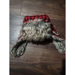 BabyGap‎ Trapper Hat Boys One Size Red Plaid Flannel Faux Fur Ear Flap Winter